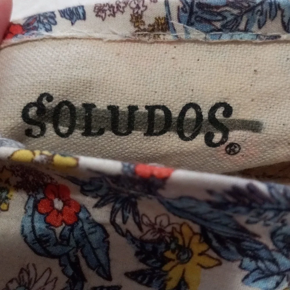 Soludos Floral Espadrille Flats Size 10.5 Canvas Jute Slip On Shoes